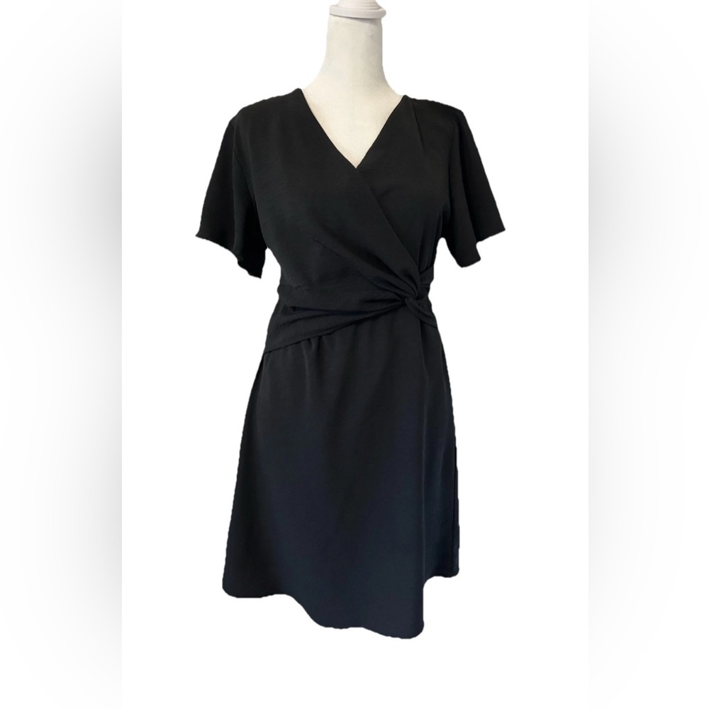 Gilli Black Wrap Bodice Flutter Sleeve Dress